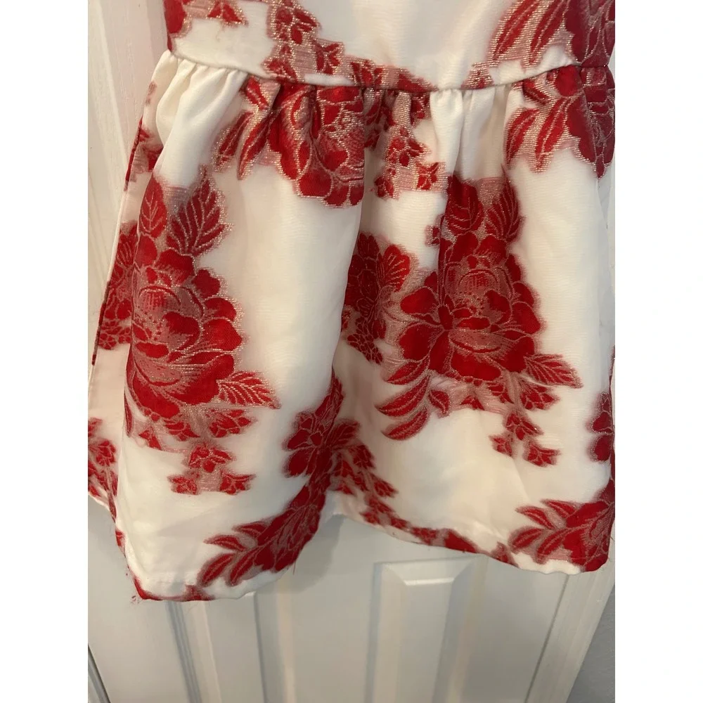 Gymboree Dress Red White Floral Jacquard Metallic Special Occasion Holiday 4T